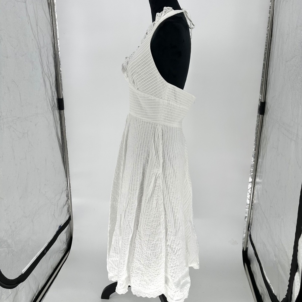 Eliza J White Halter Eyelet Lace Pintuck A Line Maxi Skirt Cotton Dress Women 12 - Picture 5 of 8